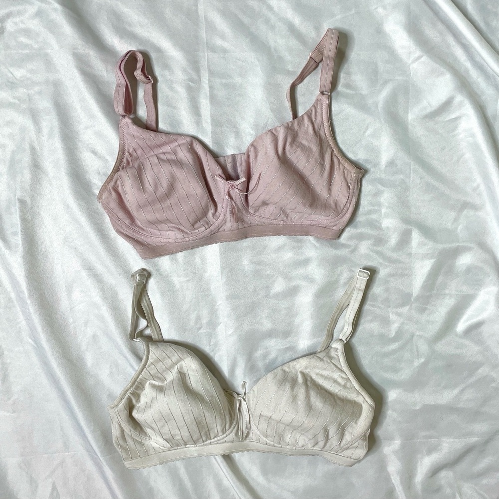 White and Pink 36c Cotton Bra Set